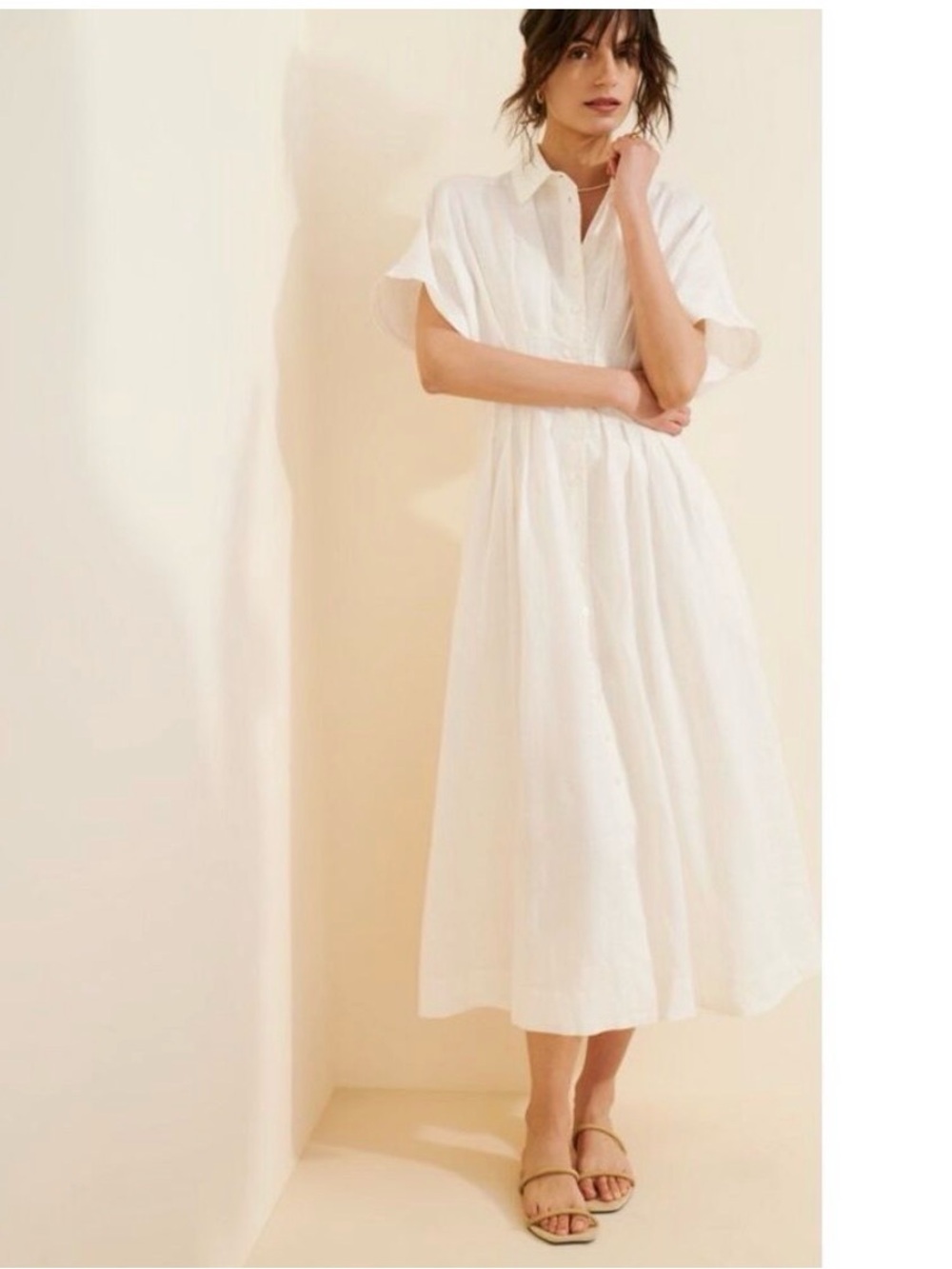 Anthropologie Exquise The Tobie Linen Maxi Dress Cream Size Medium